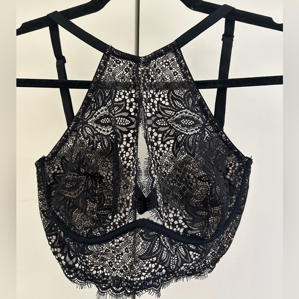 Victoria's Secret Black Lace High-Neck Bralette